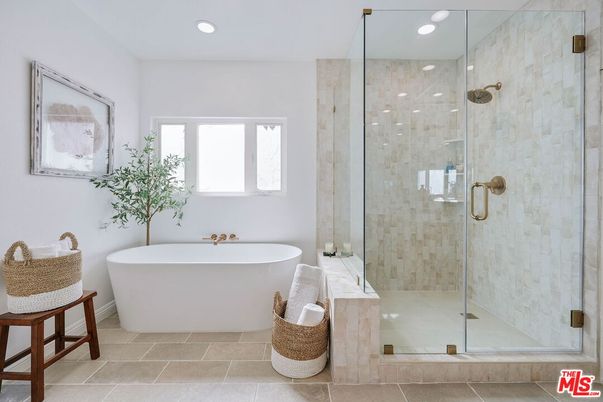 Bathroom, Free Standing Baths, Glass Shower, Interior, Recessed Lighting