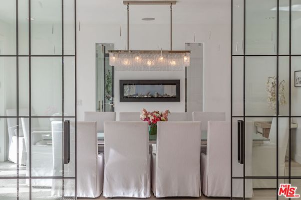 Dining room, Fireplace, Interior, Pendant Lights