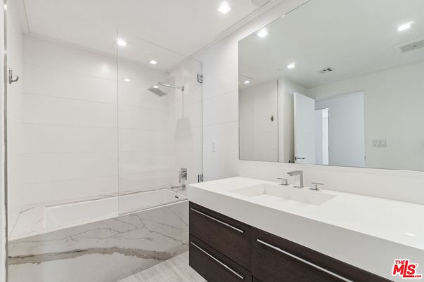 Bathroom, Glass Shower, Interior, Marble, Recessed Lighting