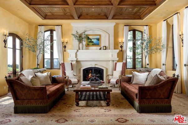 Fireplace, Interior, Living room, Recessed Lighting, Wooden Beams, Wooden Ceilings