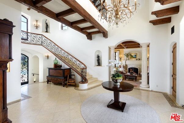 Chandelier, Fireplace, Interior, Recessed Lighting, Wooden Beams