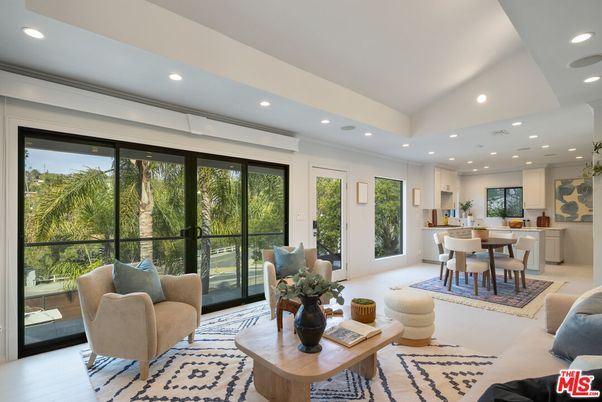 Dining room, Interior, Living room, Recessed Lighting, Wood Texture Flooring
