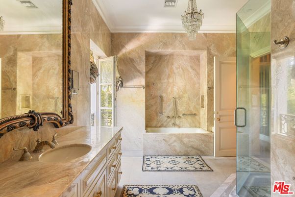 Bathroom, Chandelier, Dual Sink Vanities, Glass Shower, Interior
