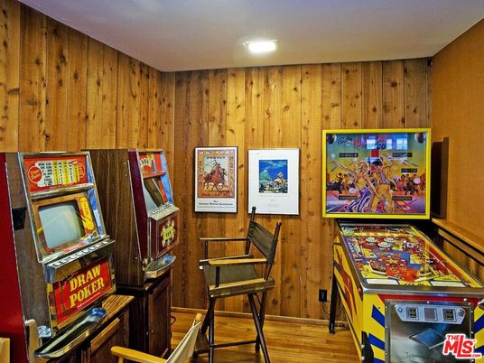 Game Room, Interior, Recessed Lighting, Wood Texture Flooring, Wooden Walls
