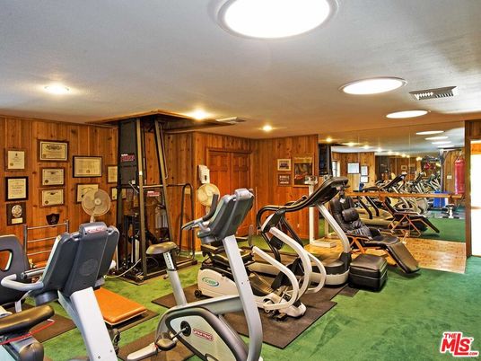 Fitness Equipment, Gym, Interior, Recessed Lighting, Wooden Walls
