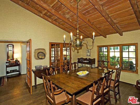 Chandelier, Dining room, Interior, Wooden Beams, Wooden Ceilings, Wood Texture Flooring