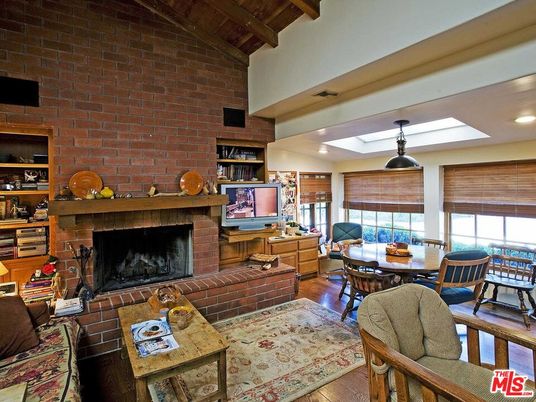 Dining room, Fireplace, Interior, Living room, Pendant Lights, Recessed Lighting, Stone Walls, Wooden Beams, Wooden Ceilings, Wood Texture Flooring
