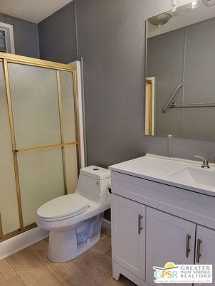 Bathroom, Glass Shower, Interior, Wood Texture Flooring