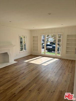 Empty room, Fireplace, Interior, Recessed Lighting, Wood Texture Flooring