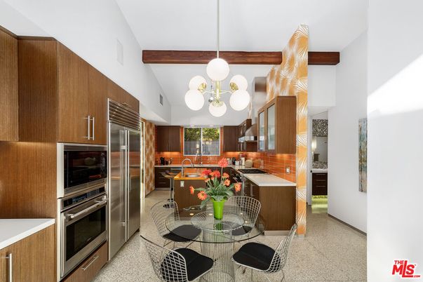 Interior, Kitchen, Pendant Lights, Stainless Steel Appliances, Wooden Beams