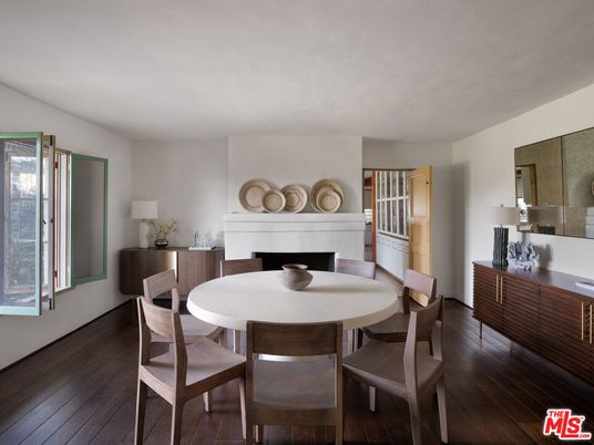 Dining room, Fireplace, Interior, Wood Texture Flooring