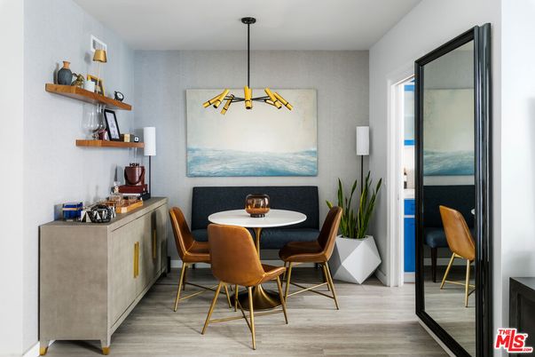 Dining room, Interior, Pendant Lights, Wood Texture Flooring