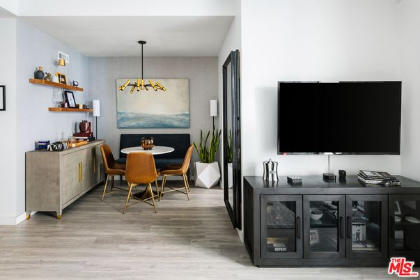 Dining room, Interior, Pendant Lights, Wood Texture Flooring