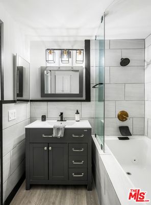 Bathroom, Glass Shower, Interior, Wood Texture Flooring