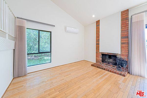Empty room, Fireplace, Interior, Recessed Lighting, Wood Texture Flooring
