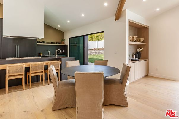 Dining room, Interior, Recessed Lighting, Wood Texture Flooring