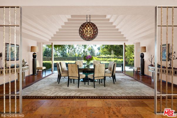 Dining room, Interior, Pendant Lights, Wood Texture Flooring