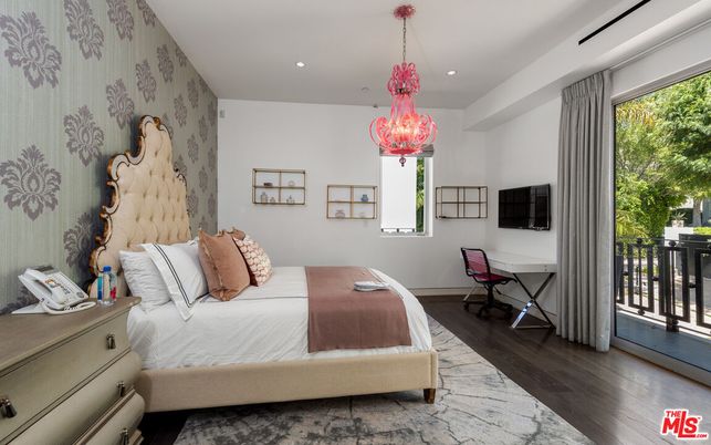 Bedroom, Chandelier, Interior, Recessed Lighting, Wood Texture Flooring