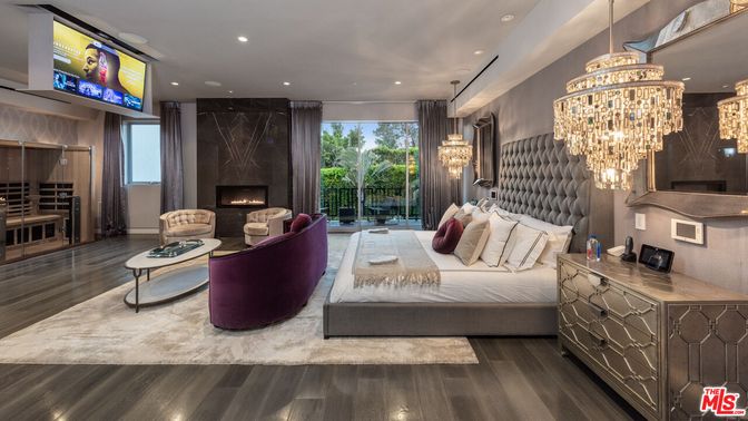 Chandelier, Fireplace, Interior, Living room, Recessed Lighting, Wood Texture Flooring