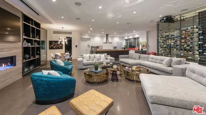 Dining room, Fireplace, Interior, Living room, Recessed Lighting, Wine Storage