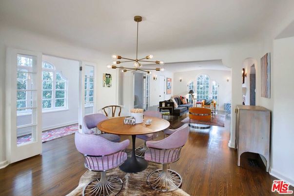 Dining room, Interior, Living room, Pendant Lights, Wood Texture Flooring