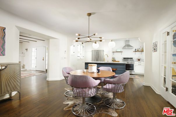 Dining room, Interior, Kitchen, Pendant Lights, Stainless Steel Appliances, Wood Texture Flooring