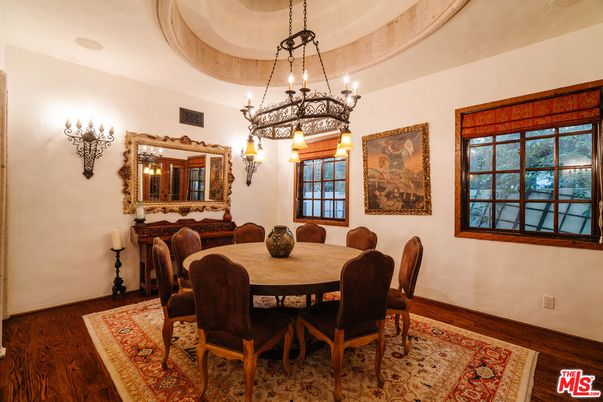 Chandelier, Dining room, Interior, Pendant Lights, Wood Texture Flooring