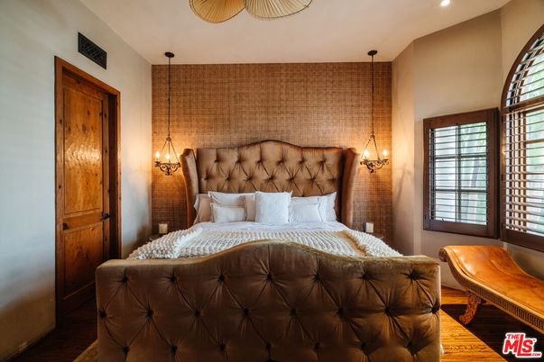 Bedroom, Interior, Pendant Lights, Recessed Lighting, Wood Texture Flooring