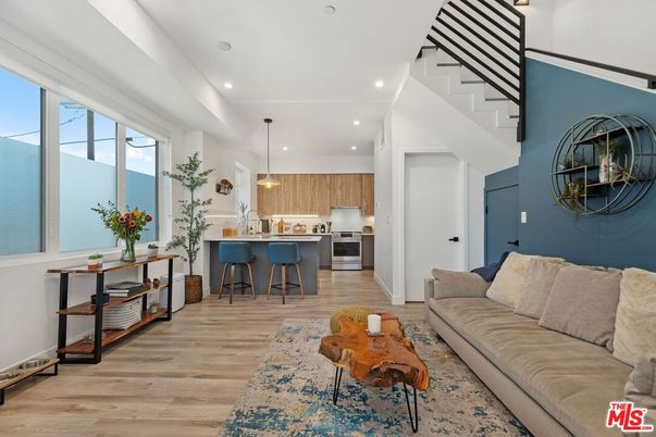Interior, Kitchen, Living room, Pendant Lights, Recessed Lighting, Stainless Steel Appliances, Wood Texture Flooring