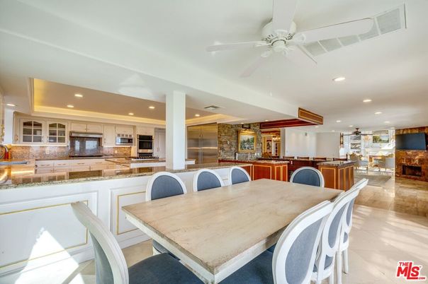 Dining room, Fireplace, Interior, Kitchen, Recessed Lighting, Stainless Steel Appliances