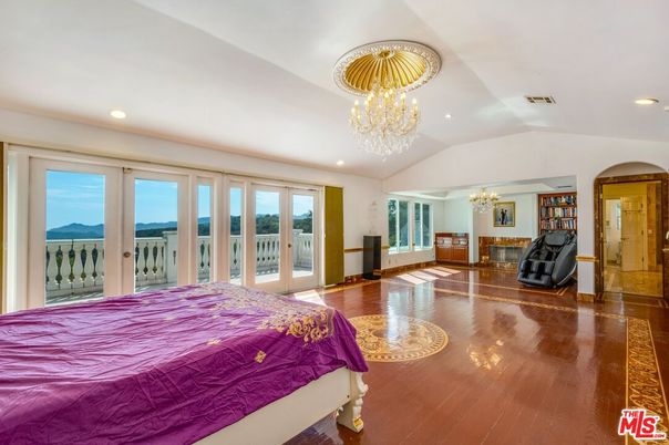 Bedroom, Chandelier, Interior, Recessed Lighting, Wood Texture Flooring