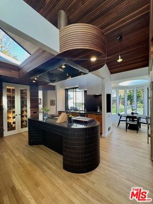 Dining room, Interior, Pendant Lights, Recessed Lighting, Wooden Ceilings, Wood Texture Flooring