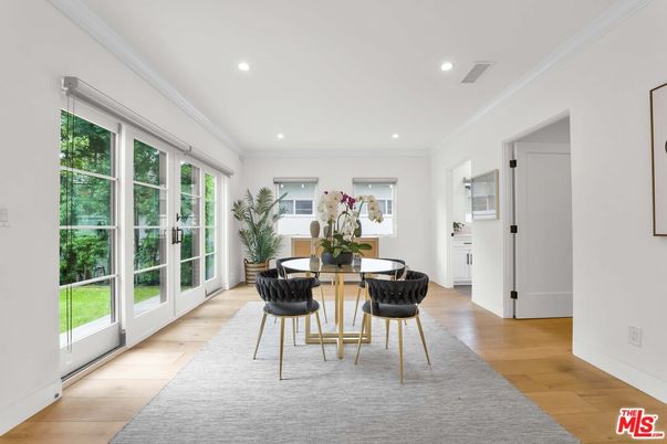 Dining room, Interior, Recessed Lighting, Wood Texture Flooring
