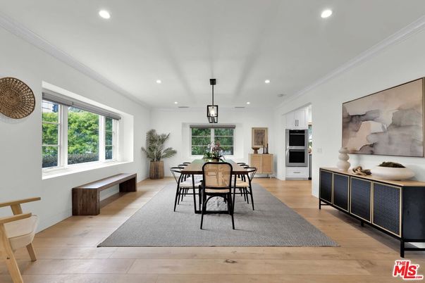 Dining room, Interior, Pendant Lights, Recessed Lighting, Wood Texture Flooring
