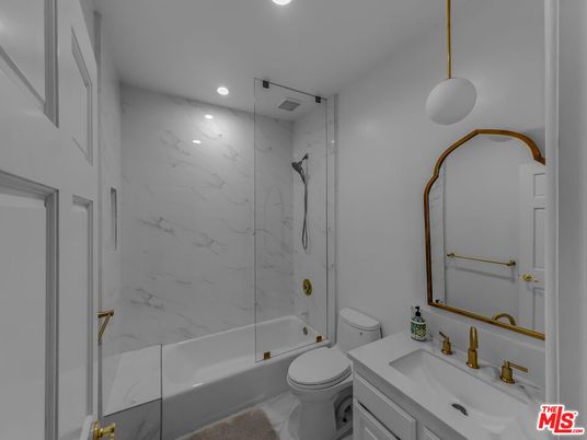 Bathroom, Glass Shower, Interior, Marble Walls, Pendant Lights, Recessed Lighting