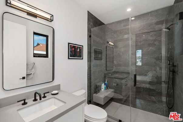 Bathroom, Glass Shower, Interior, Marble Walls, Recessed Lighting