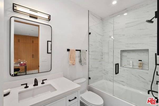 Bathroom, Glass Shower, Interior, Marble Walls, Recessed Lighting