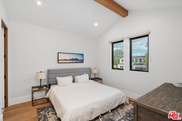 Bedroom, Interior, Recessed Lighting, Wooden Beams, Wood Texture Flooring