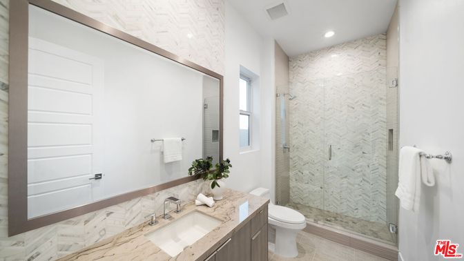 Bathroom, Glass Shower, Interior, Marble, Marble Walls, Recessed Lighting