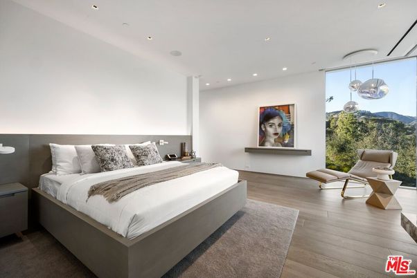 Bedroom, Interior, Pendant Lights, Recessed Lighting, Wood Texture Flooring