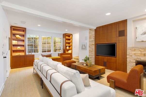 Fireplace, Interior, Living room, Recessed Lighting, Stone Walls