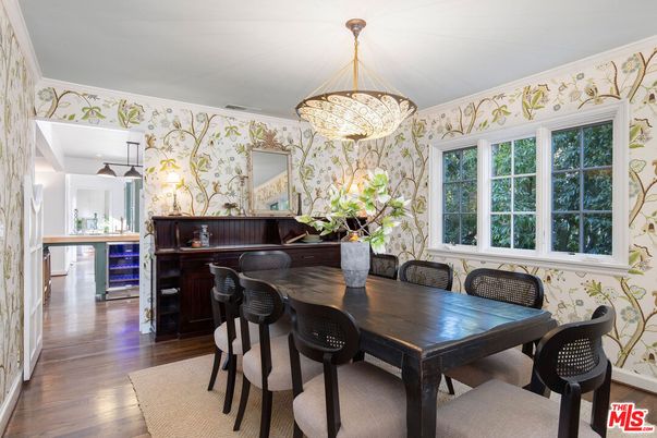Dining room, Interior, Pendant Lights, Wood Texture Flooring