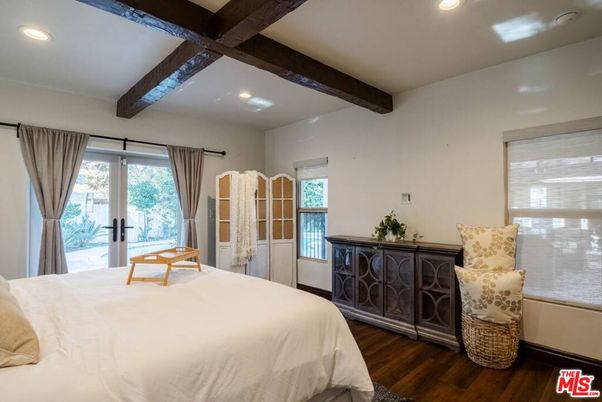 Bedroom, Interior, Recessed Lighting, Wooden Beams, Wood Texture Flooring