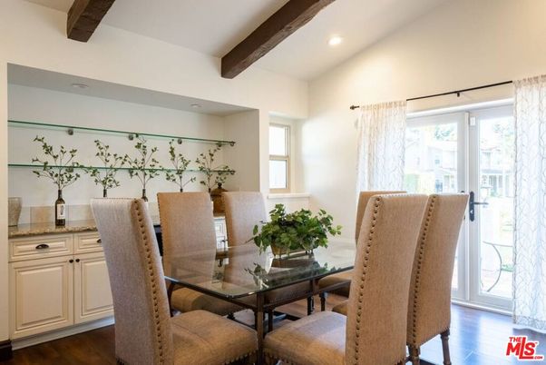Dining room, Interior, Recessed Lighting, Wooden Beams, Wood Texture Flooring