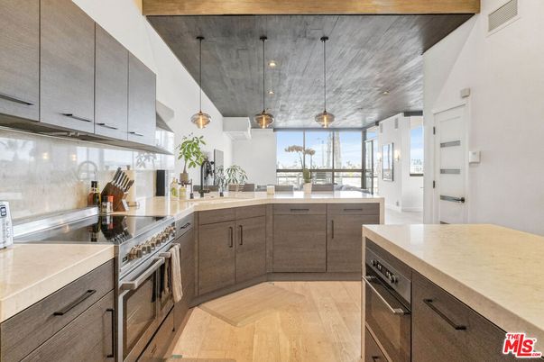 Interior, Kitchen, Pendant Lights, Stainless Steel Appliances, Wood Texture Flooring