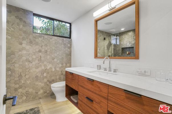 Bathroom, Dual Sink Vanities, Interior, Recessed Lighting, Wood Texture Flooring