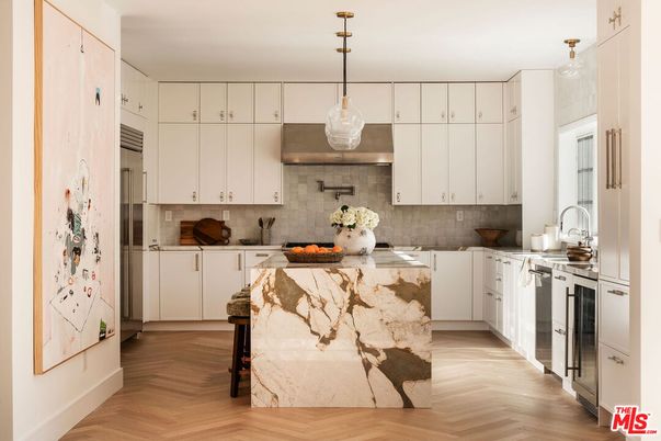 Interior, Kitchen, Pendant Lights, Stainless Steel Appliances, Wood Texture Flooring