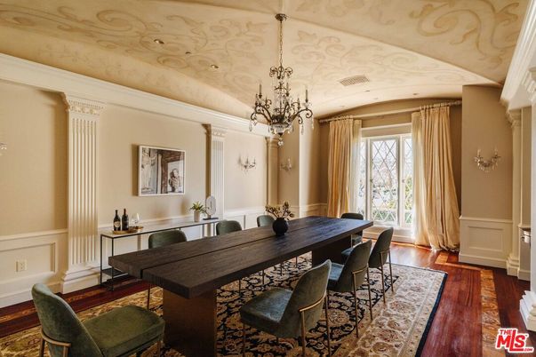 Chandelier, Dining room, Interior, Wood Texture Flooring