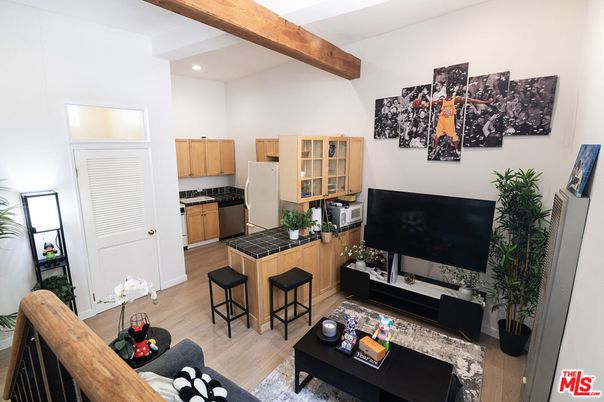 Interior, Kitchen, Living room, Recessed Lighting, Wooden Beams, Wood Texture Flooring