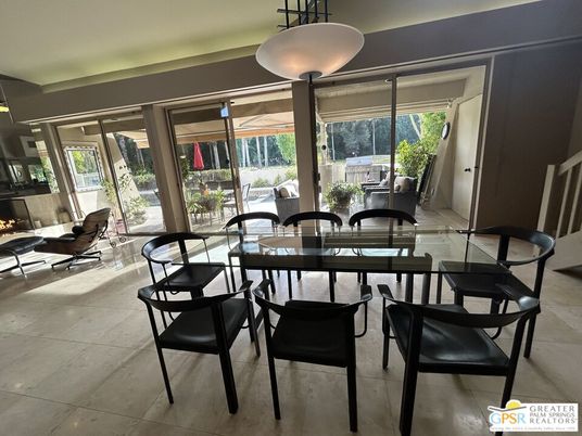Dining room, Fireplace, Interior, Pendant Lights